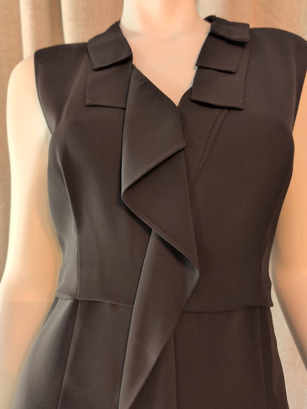 Elie Tahari Asymmetric Ruffle Shift Belted Black Dress Size 4 Peplum Side Zip